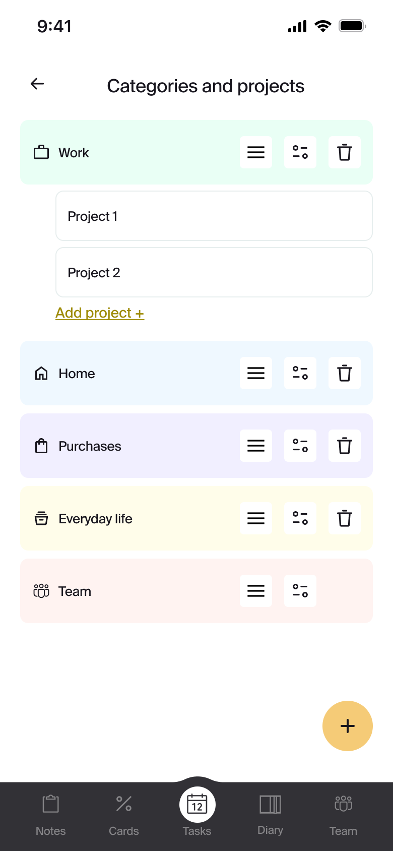Категории - Задачи - Настройки